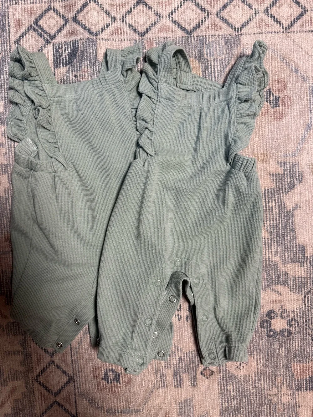 Carter's Sage Green Ruffle-Shoulder Knit Romper
